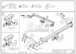 Tažné zařízení Peugeot Partner L1 (krátký) 2018- (III), bajonet, Galia