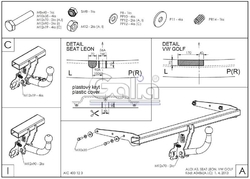 Tažné zařízení VW Golf HB 2014-2017 (VII), pevný čep 2 šrouby, Galia
