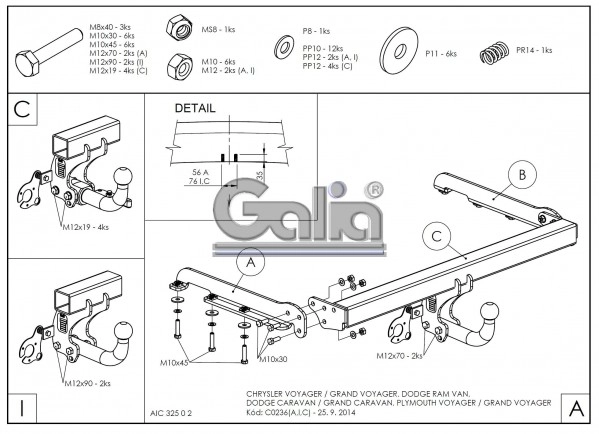 Tažné zařízení Dodge Caravan 2000-2007 , pevné, Galia