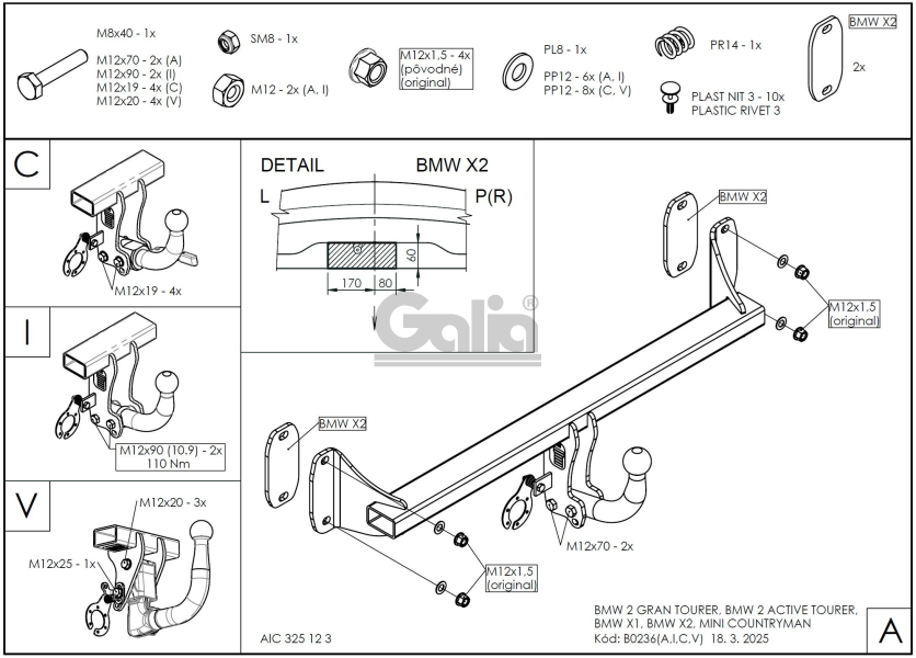 Tažné zařízení Mini Countryman 2017-2023 (F60) , vertikální, Galia