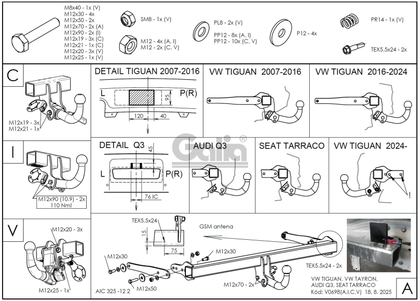 Tažné zařízení Seat Tarraco 2019-2020/10 , bajonet, Galia