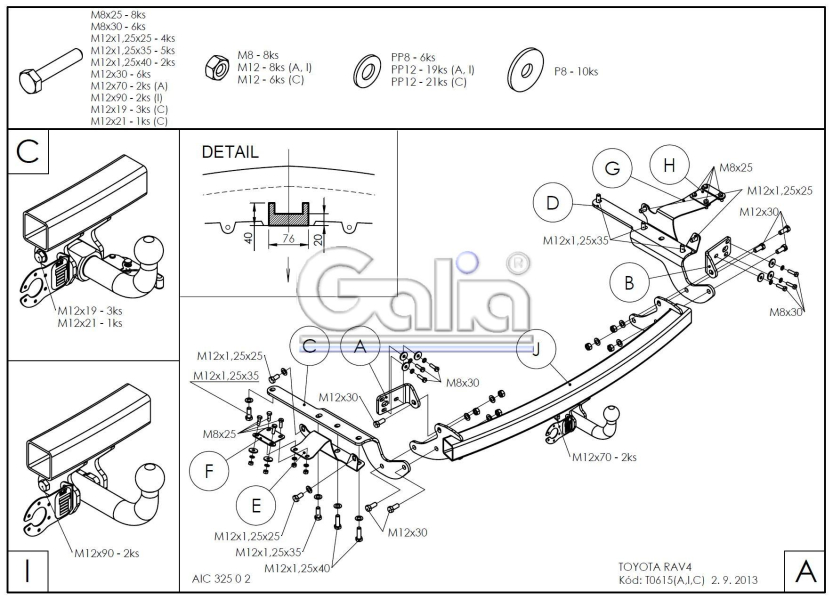 Tažné zařízení Toyota RAV 4 2015-2018 (facelift) , pevné 2 šr., Galia
